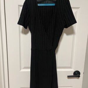 Zara Black V-Neck Sheath Midi Dress